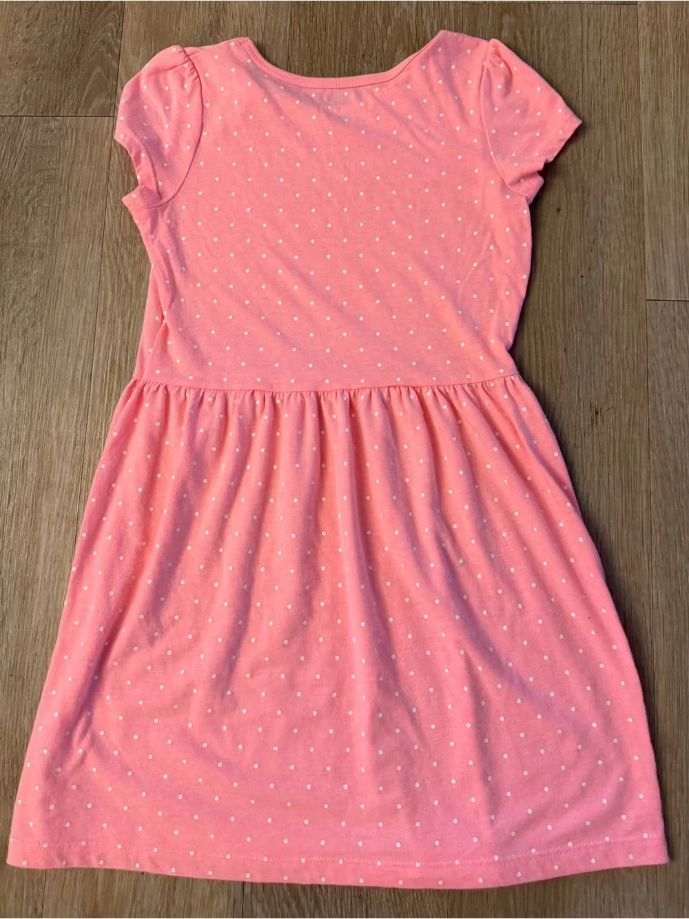 Carter's Girl's Size 7 Coral Pink & White Polka Dot Short Sleeve Casual Dress